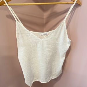 lacausa women’s white tank top basic staple V-neck tank small